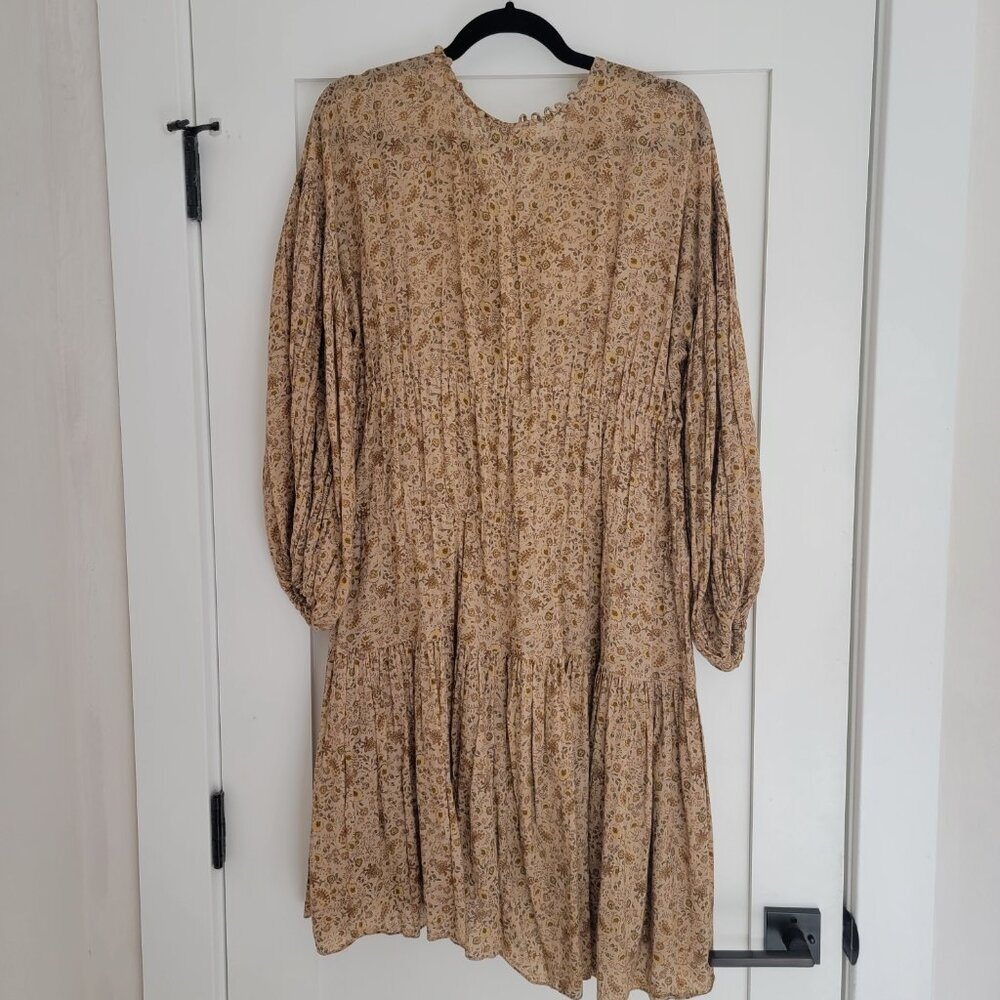 Doen Grasse Jaipur Small Floral Mustard Boho VNeck Flowy Mini Peasant Dress NWOT - Picture 5 of 6